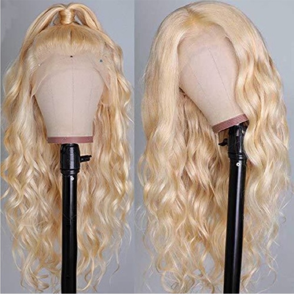 22” Blonde HUMAN HAIR  BODY  Wavy Hair  LACE FRONT Wig NEW